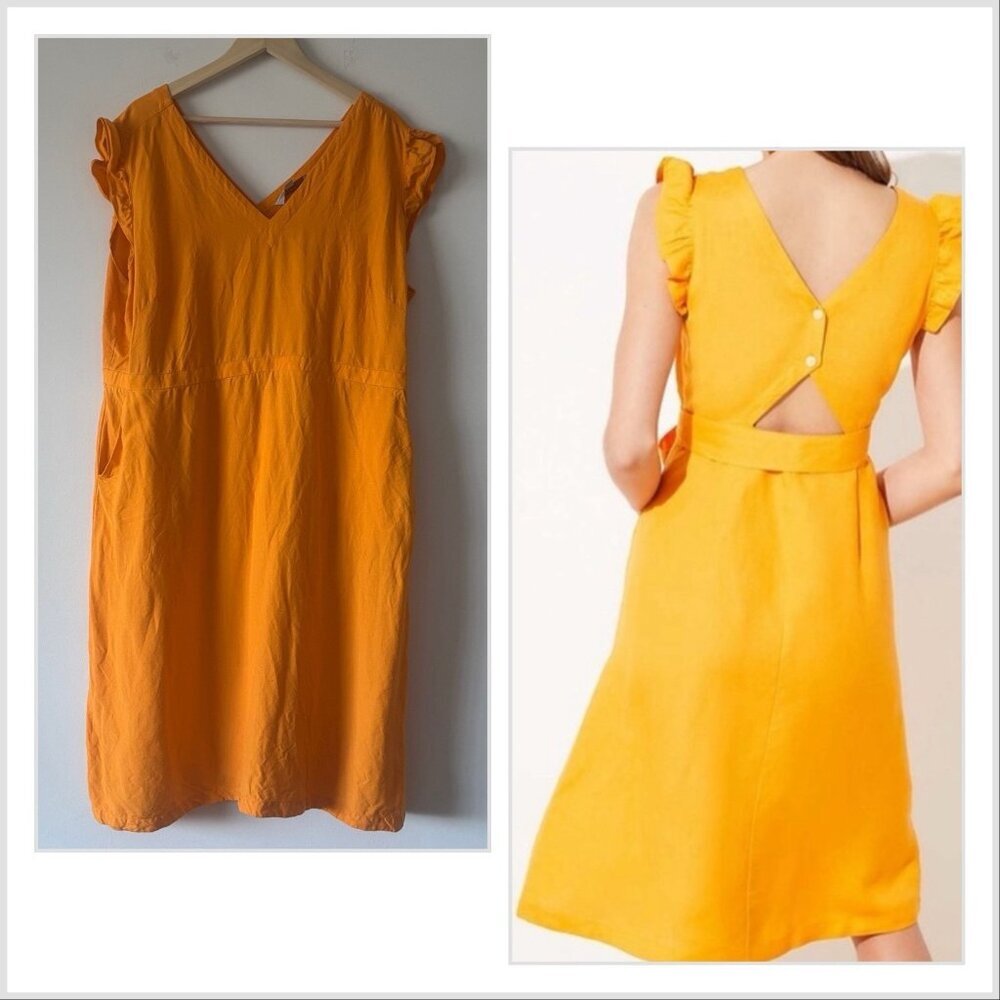 LOFT Women’s Plus 20 Dress Linen Blend Open Back Mango Pockets Office Summer‎